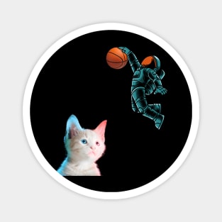 Cute Kitten Astronaut Playing Basketball For Cat Lover Tee T-Shirt Magnet